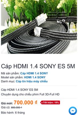 Dây HDMI hàng chính hãng SONY dài 5m, 10m