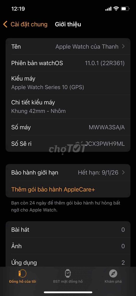 apple watch s10-41mm nhôm trắng bh 1-2026 ful pk