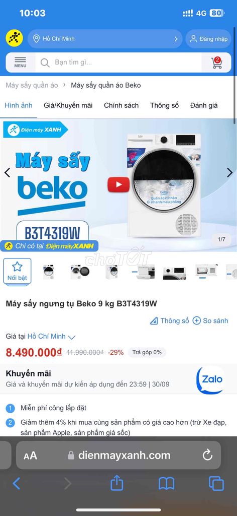 Máy sấy ngưng tụ 9kg mới trúng thưỡng bh hãng