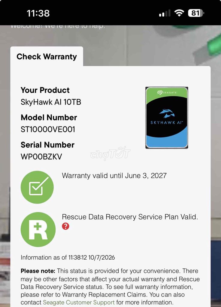 Ổ cứng HDD Seagate SkyHawk AI 10TB còn bảo hành. Mua bán Linh kiện (RAM, Card...) tại Huyện Hòa Vang Đà Nẵng được đăng bởi Nguyen duy quang hình 1
