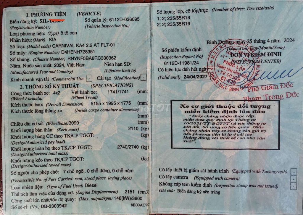 2024 Signature 2.2D - 60000 km. Mua bán Ô tô tại Huyện Nhà Bè Tp Hồ Chí Minh được đăng bởi Nguyen Phan hình 7