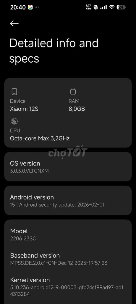 Xiaomi 12S 8/256GB muốn gl máy khác. Mua bán Điện thoại tại Quận Ngũ Hành Sơn Đà Nẵng được đăng bởi Nguyen Nhat hình 1