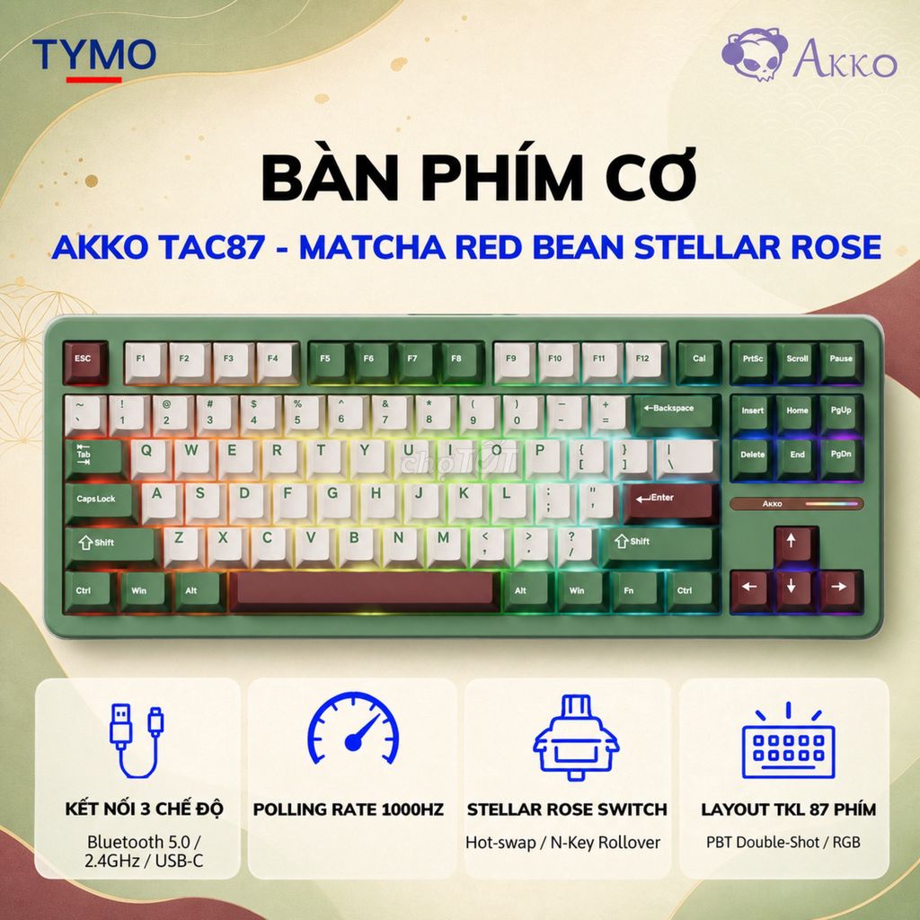Bàn phím cơ gaming AKKO TAC87 Matcha Red Bean. Mua bán Phụ kiện (Màn hình, Chuột...) tại Quận Phú Nhuận Tp Hồ Chí Minh được đăng bởi TYMO Việt Nam hình 1