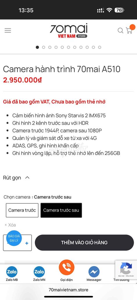 Camera 70mai A510 full trước sau còn mới 99%. Mua bán Máy ảnh, Máy quay tại Thành phố Thủ Đức Tp Hồ Chí Minh được đăng bởi Thái Bình hình 1