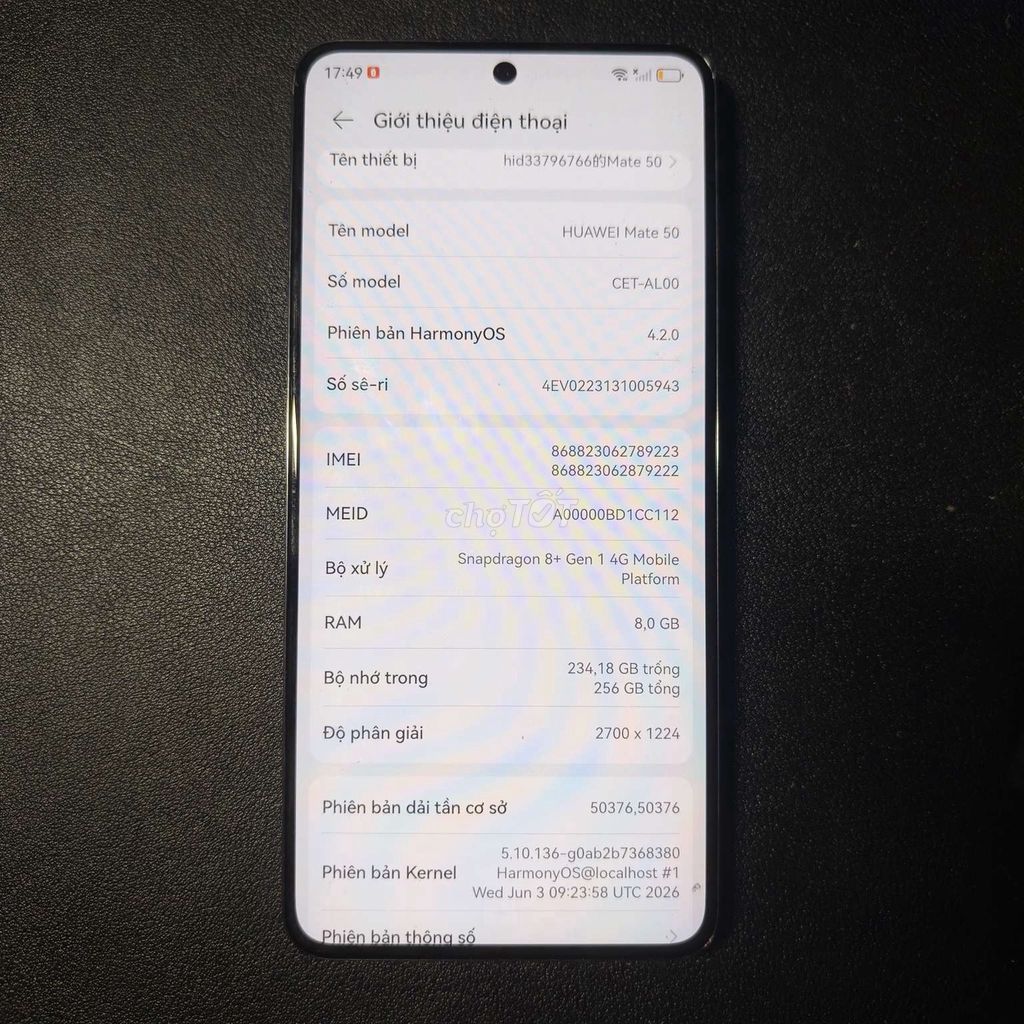 Huawei Mate 50 256GB Đen Snapdragon 8 Gen 1. Mua bán Điện thoại tại Quận Sơn Trà Đà Nẵng được đăng bởi Ming Trường hình 1