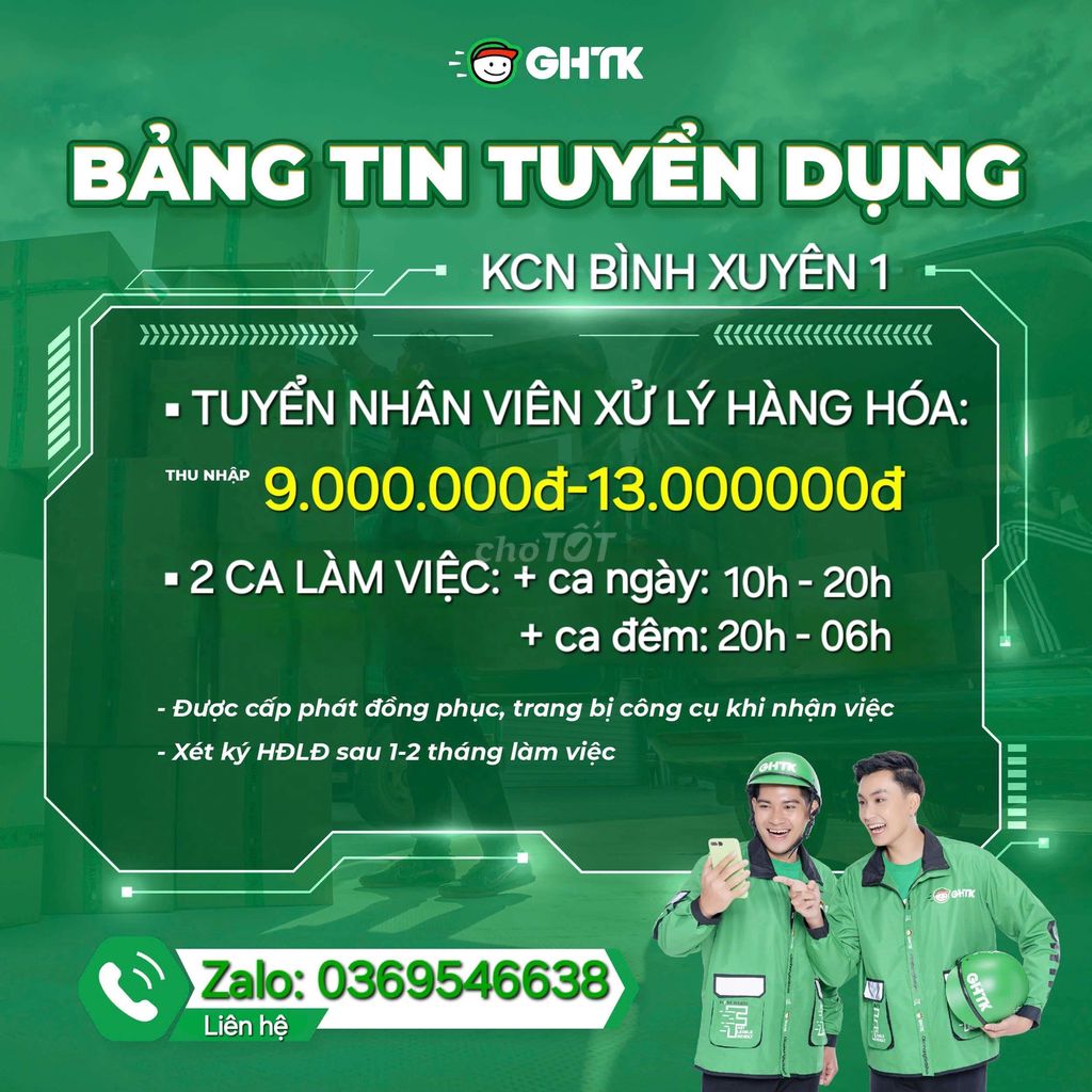 GHTK tuyển nv kho tại KCN Đài Tư-Long Biên-HN