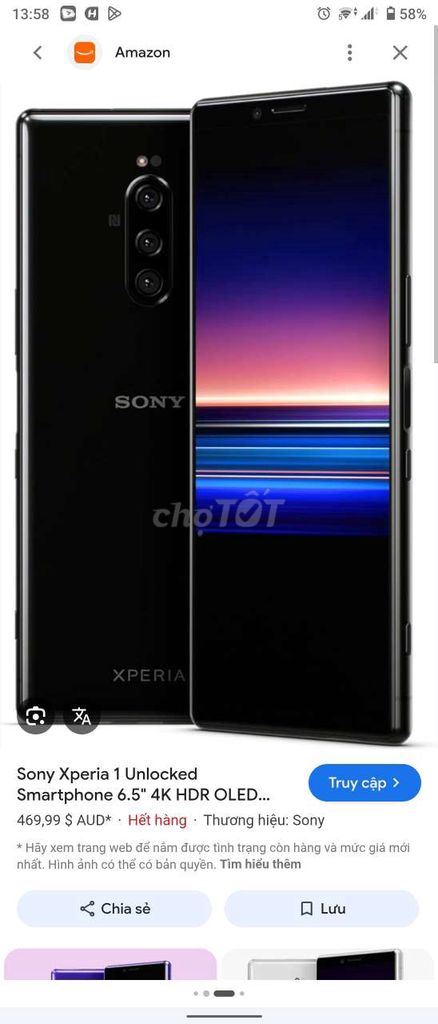 Sony Xperia 1 Đen 6.5 inch 4K HDR OLED. Mua bán Điện thoại tại Quận Cầu Giấy Hà Nội được đăng bởi Hc Việt con hình 1