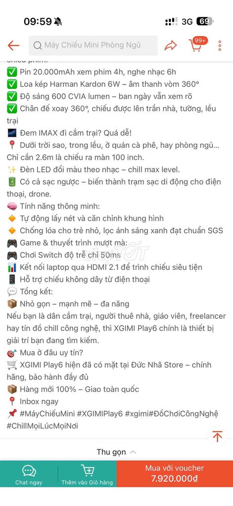 Máy chiếu XGIMI Play 6 + sạc kèm pin. Mua bán Đồ dùng văn phòng tại Thành phố Vũng Tàu Bà Rịa - Vũng Tàu được đăng bởi Thái Sơn Nguyễn hình 1