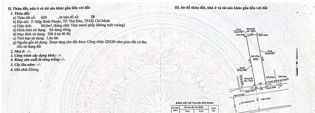 Bán Lô Đất Cách  QL 13 Có 50 M  . Xe Hơi 10 M . Dt 4 × 20. Giá 6 Tỉ TL