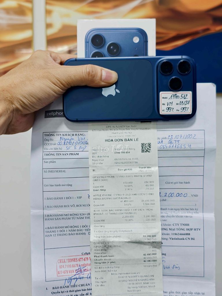 iPhone 17 Pro 512GB Xanh VN Fullbox + BH VIP Cellp. Mua bán Điện thoại tại Quận Đống Đa Hà Nội được đăng bởi Quý Hoàng hình 1