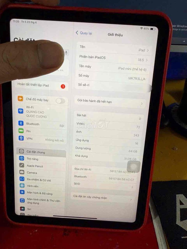 Apple iPad mini 6 64GB Wifi Xám. Mua bán Máy tính bảng tại Huyện Châu Thành Bến Tre được đăng bởi Thinh hình 1