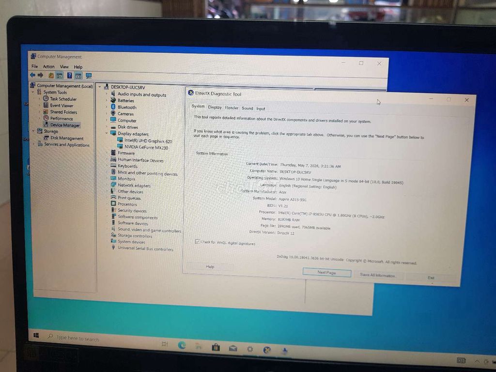 Acer Aspire A315-55g-78q1 i7 8GB/128GB. Mua bán Laptop tại Quận Tân Phú Tp Hồ Chí Minh được đăng bởi Lơi hình 1