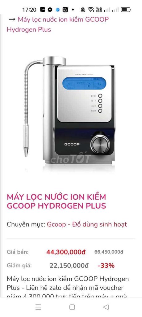 Máy lọc nước GCOOP Hydrogen Plus mới 99%. Mua bán Nội thất, đồ gia dụng khác tại Huyện Mê Linh Hà Nội được đăng bởi Nguyen Ba như y hình 1