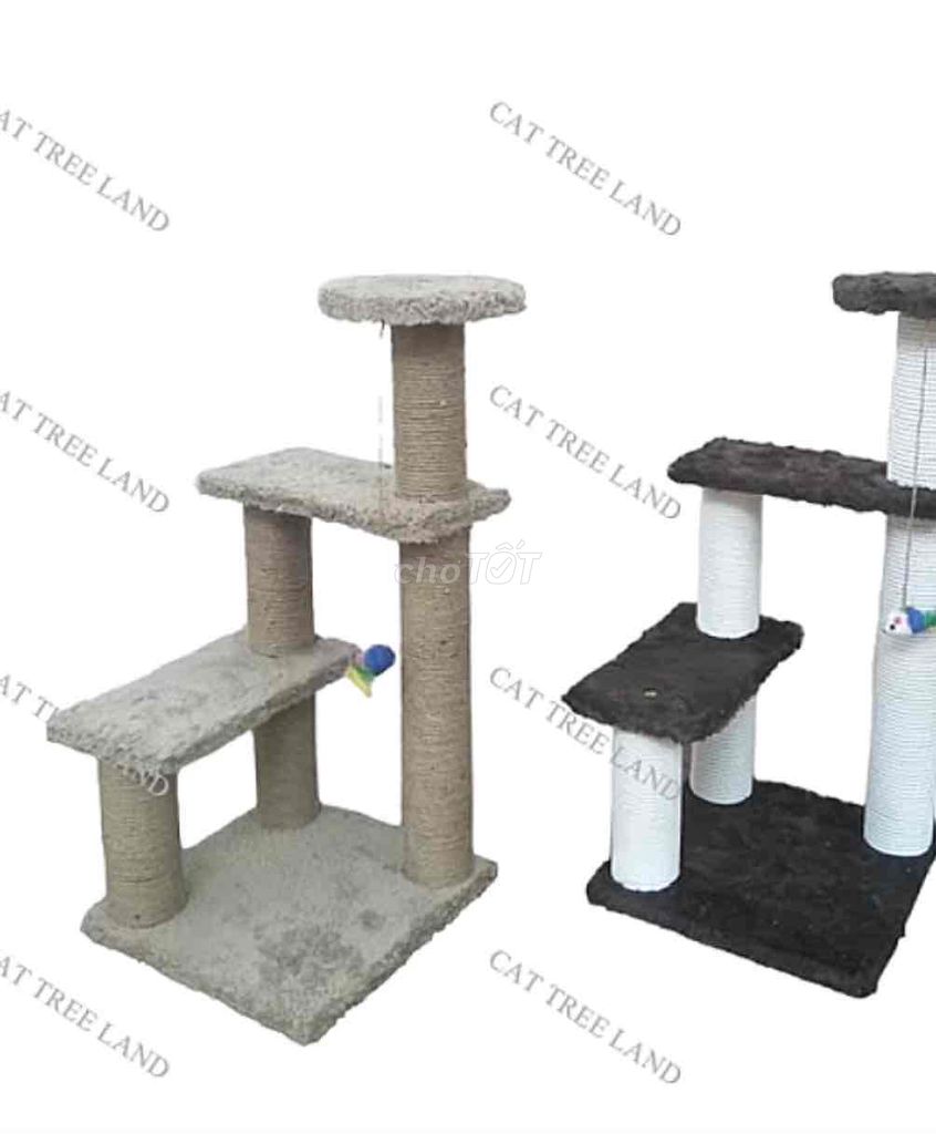 PASS Cat Tree 3 tầng cho mèo, màu nâu, dây trắng