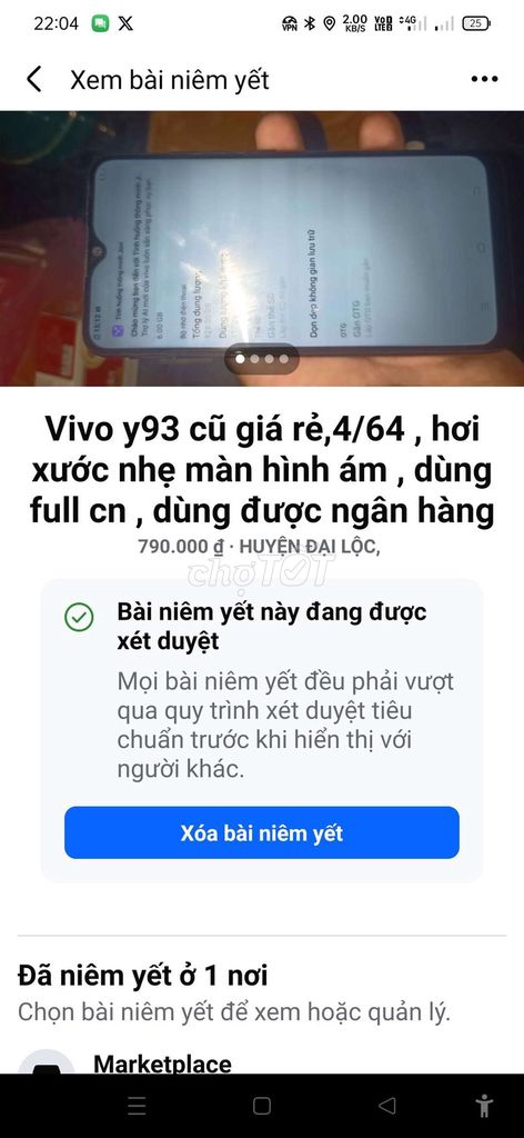 Vivo Y93 4/64GB Hơi xước nhẹ. Mua bán Điện thoại tại Quận Liên Chiểu Đà Nẵng được đăng bởi Bao Duy Le Duc hình 1