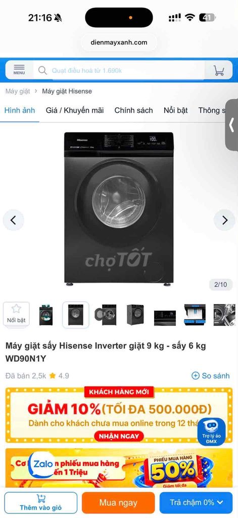 Máy giặt Hisense Inverter 9kg Đen. Mua bán Máy giặt tại Quận 3 Tp Hồ Chí Minh được đăng bởi Trang hình 1