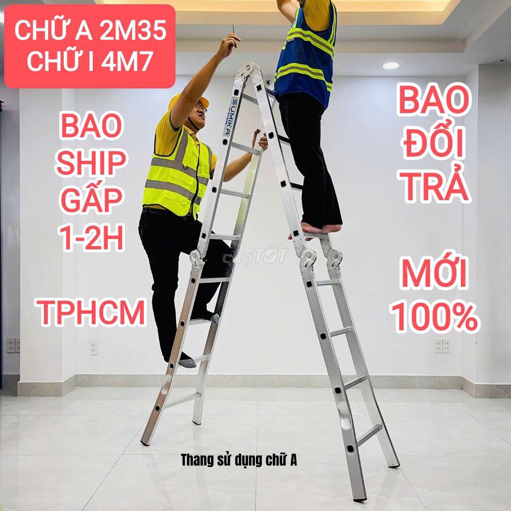 Thang xếp 4 đoạn chữ A 2m35 - Thang gấp gọn