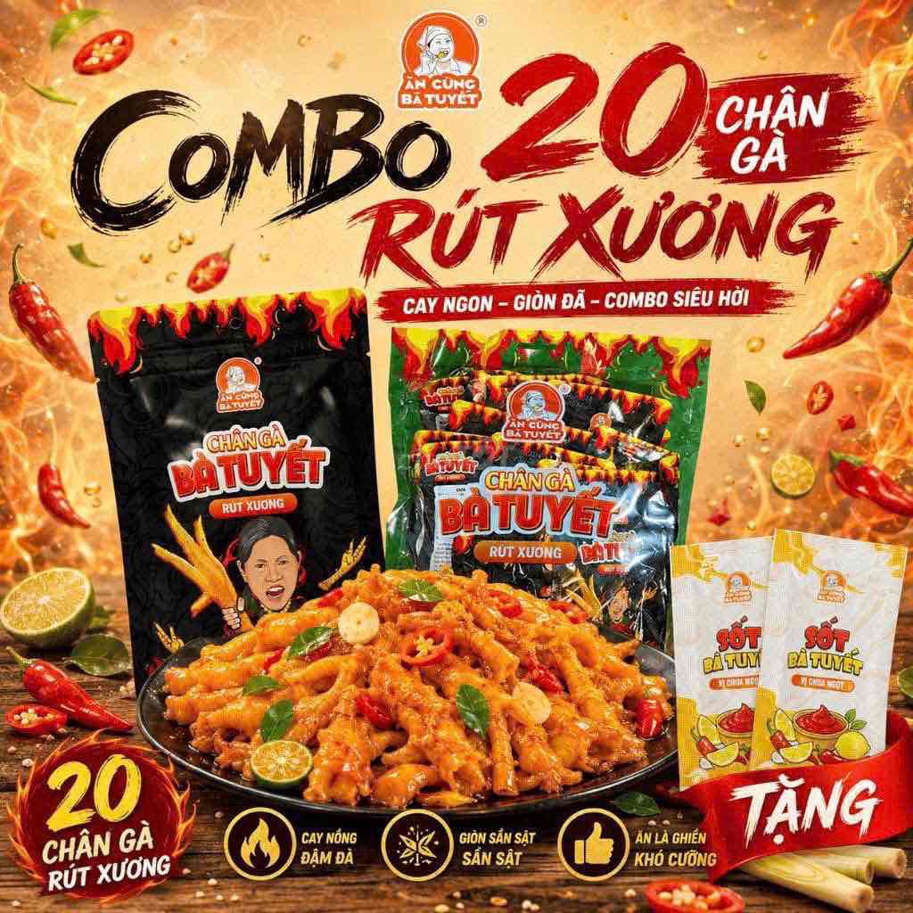 Chân gà rút xương Ăn Cùng Bà Tuyết Cay giòn 20 cái. Mua bán Đồ ăn, thực phẩm và các loại khác tại Huyện Gia Lâm Hà Nội được đăng bởi Ăn cùng Bà Tuyết hình 1