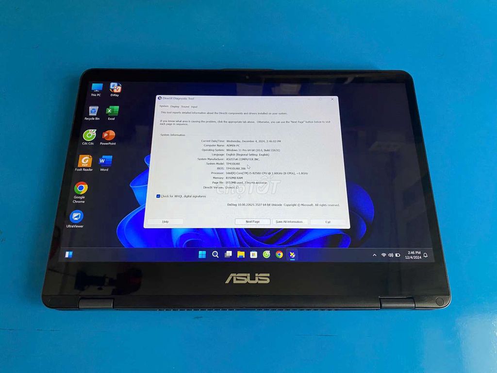 Asus 360° tp410U. Core i5-8250U. Ram 8/256G. Touch