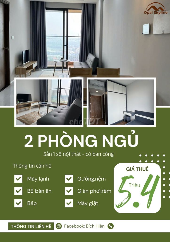 Chỉ 5tr4 có ngay căn 2 phòng ngủ có sẵn nội thất xịn đẹp,Cọc 1 tháng