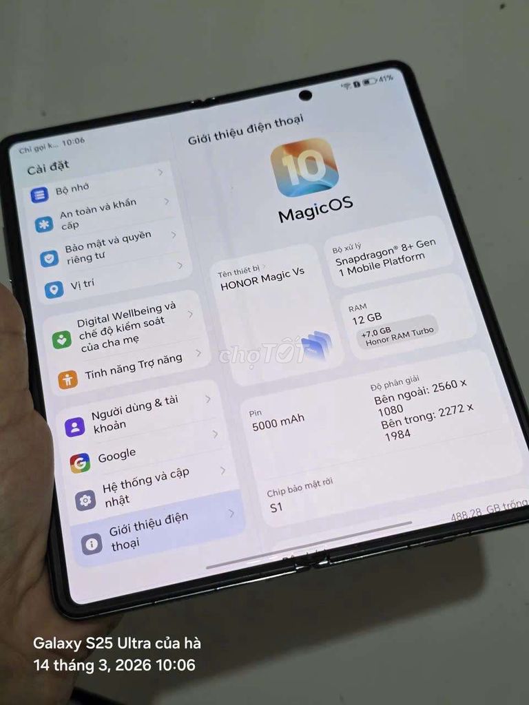 Honor Magic Vs 512GB Đen. Mua bán Điện thoại tại Thành phố Biên Hòa Đồng Nai được đăng bởi  dương hà  hình 1