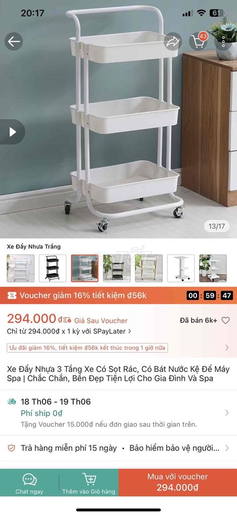 Kệ đẩy nhựa 3 tầng có bánh xe Trắng. Mua bán Tủ, kệ gia đình tại Quận Cầu Giấy Hà Nội được đăng bởi Nguyễn Phương Anh hình 1