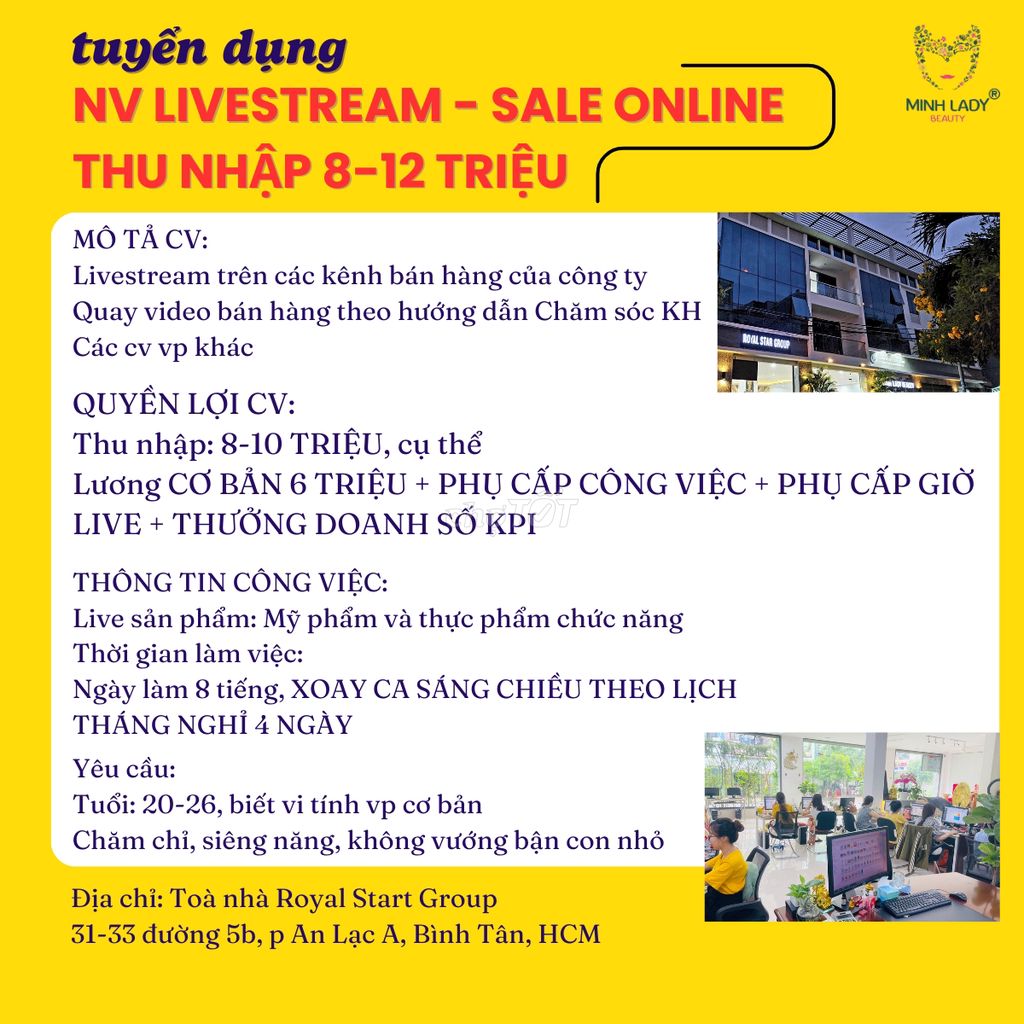 [BÌNH TÂN] 10 NỮ LIVESTREAM [8-12tr] XOAY CA