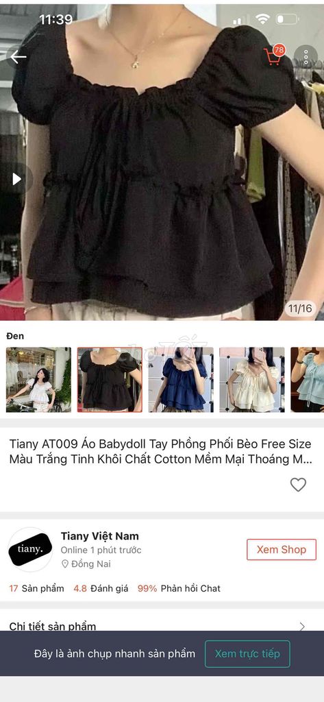 Áo babydoll Tiany AT009 Nữ Cotton. Mua bán Quần áo tại Quận Cẩm Lệ Đà Nẵng được đăng bởi Le My Quyen hình 1