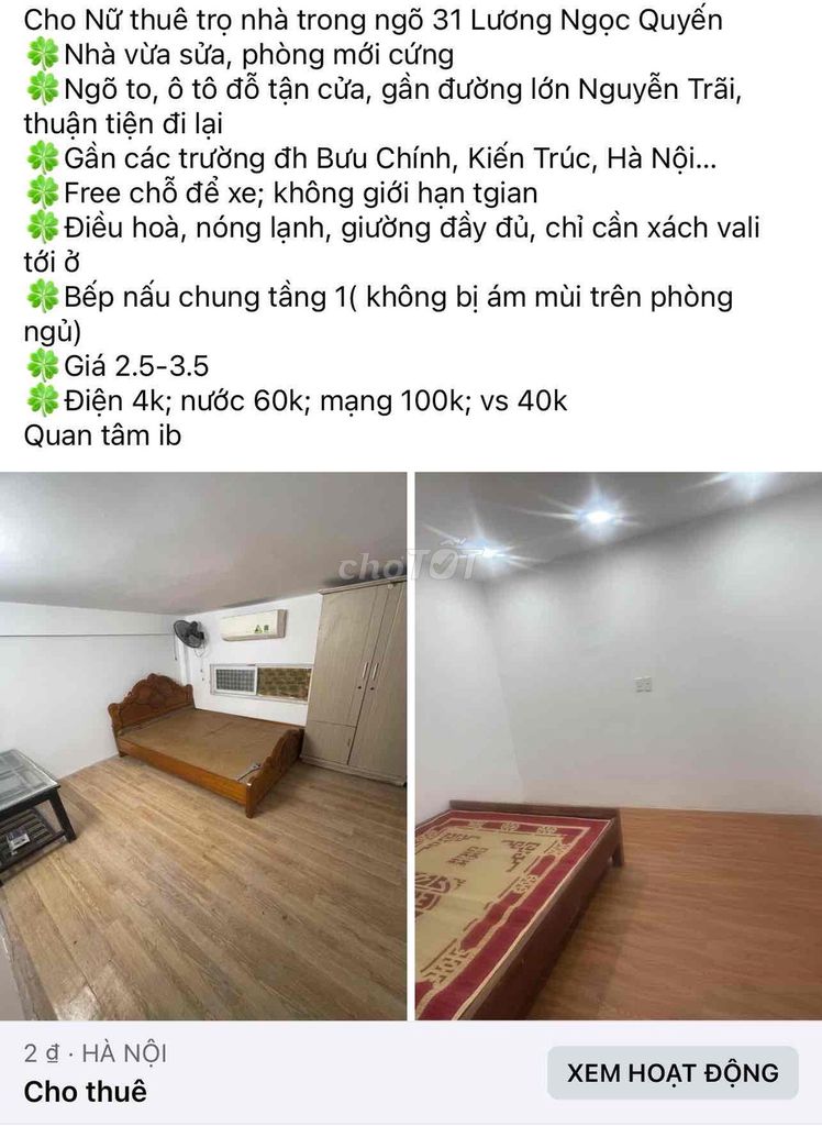 Mình cần cho thuê phòng trọ