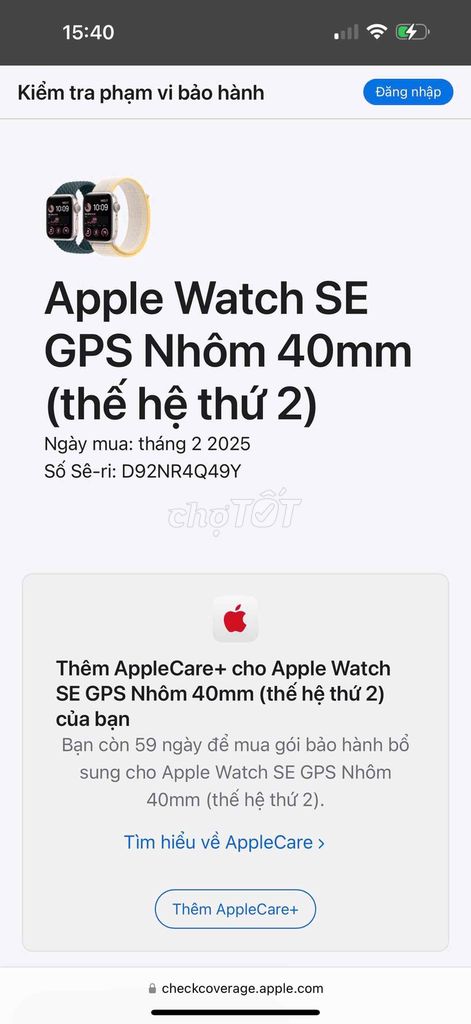 apple watch se2-2024 40mm mới active onl bh 2-2026