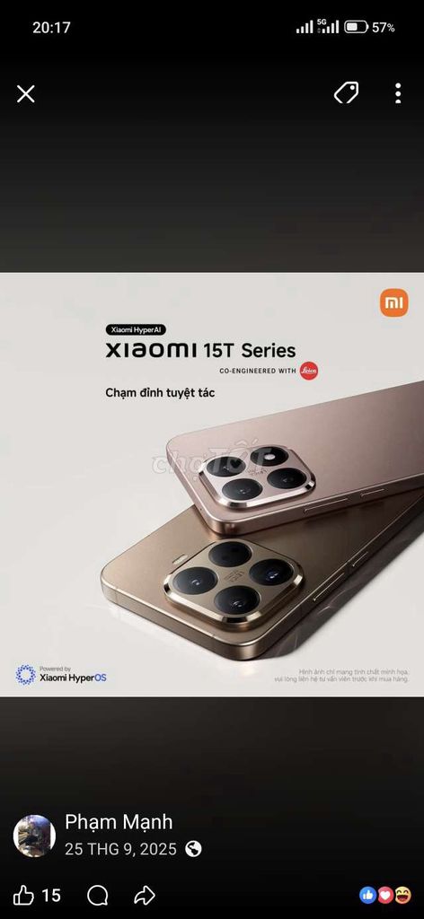 Xiaomi 15T 256GB Vàng đồng. Mua bán Điện thoại tại Quận 7 Tp Hồ Chí Minh được đăng bởi NGÔ MINH SƠN hình 1