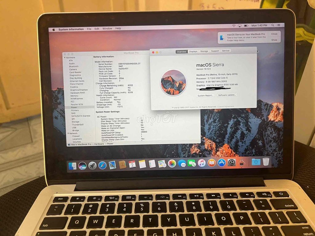 Macbook pro 13” 2015 i5/8/128g-512 bh1 tháng