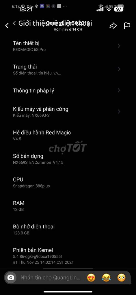 Red Magic 6S Pro 12GB/128GB Đen. Mua bán Điện thoại tại Thị xã Bến Cát Bình Dương được đăng bởi Trần Quang hình 1