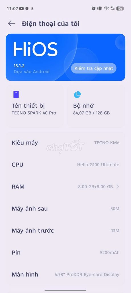 TECNO Spark 40 Pro 8/128GB Xám. Mua bán Điện thoại tại Thành phố Thái Bình Thái Bình được đăng bởi Phương Vy hình 1
