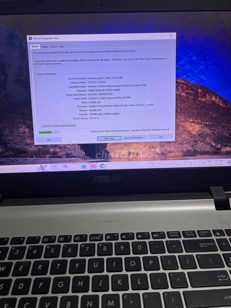 ASUS Vivobook X507MA N5000 4GB/500GB. Mua bán Laptop tại Thị xã Bến Cát Bình Dương được đăng bởi Điệp Anh hình 1