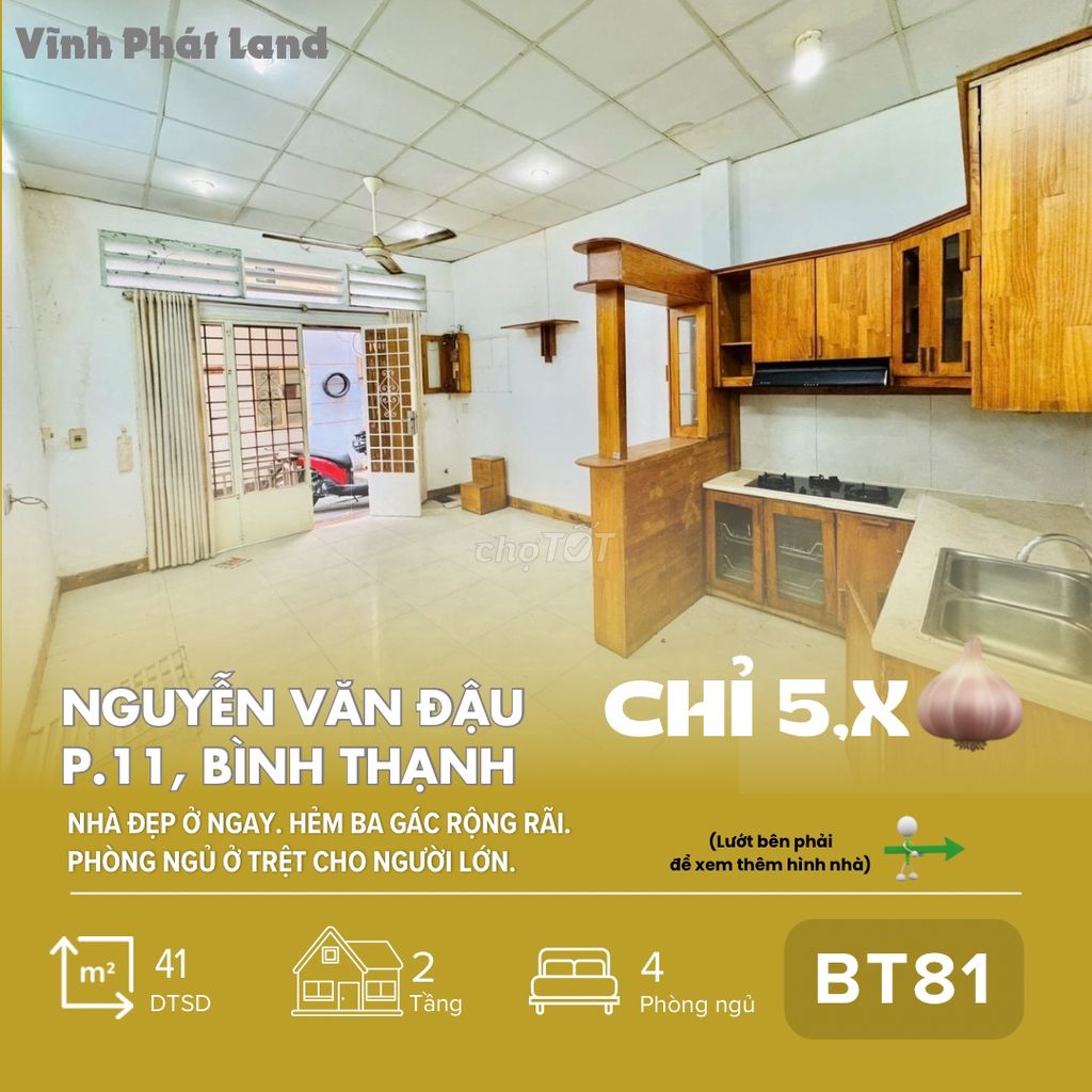 [BT81] Nhà đẹp Nguyễn Văn Đậu, Bình Thạnh_4PN, nở hậu, ở ngay_Chỉ 5,x