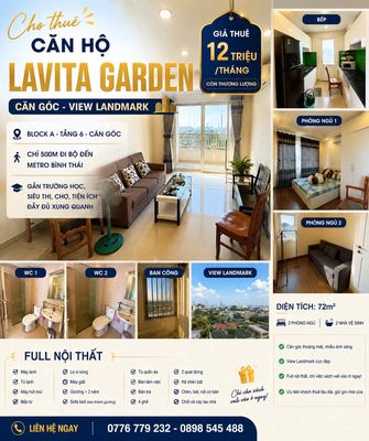 CHO THUÊ CĂN HỘ LAVITA GARDEN – CĂN GÓC VIEW LANDMARK
