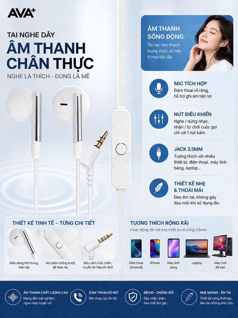Tai nghe có dây Trắng. Mua bán Tivi, Âm thanh tại Thị xã Bến Cát Bình Dương được đăng bởi Thành Long Phát hình 1