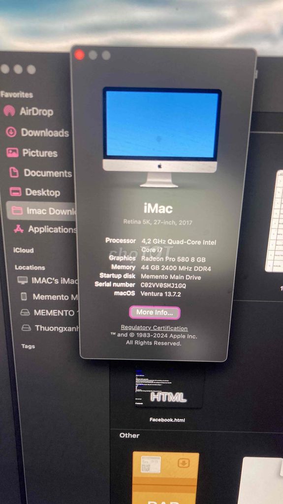 imac 2017 I7 2T 44GB ram