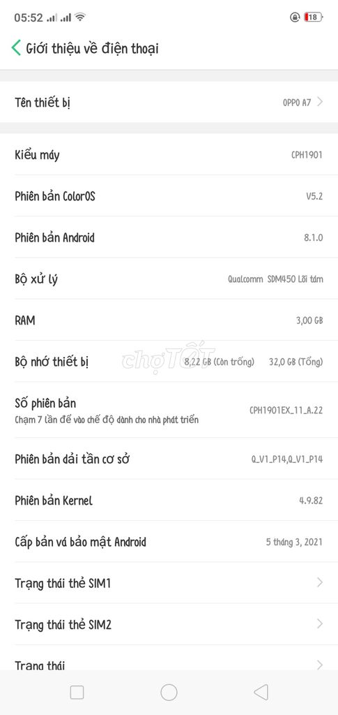 Oppo A7 3GB/32GB Vàng đồng. Mua bán Điện thoại tại Huyện Tịnh Biên An Giang được đăng bởi Lam truong hình 1