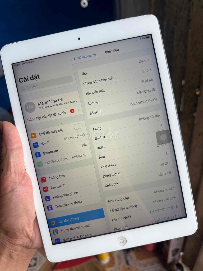 ipad air 16gb 4G zin full pin mới nhận gl