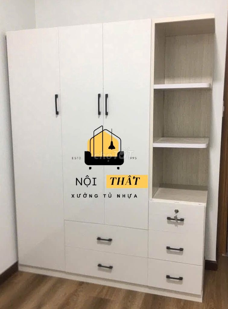 Tủ quần áo Nhựa Đài Loan Trắng 1m8x1m45x45cm. Mua bán Tủ, kệ gia đình tại Quận Gò Vấp Tp Hồ Chí Minh được đăng bởi Nội thất giá xưởng hình 1