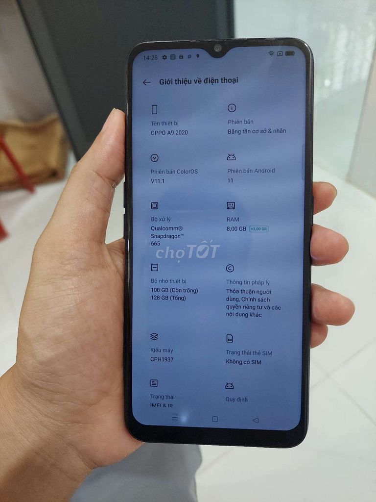 Oppo A9 2020 ram 8/128 hở sáng