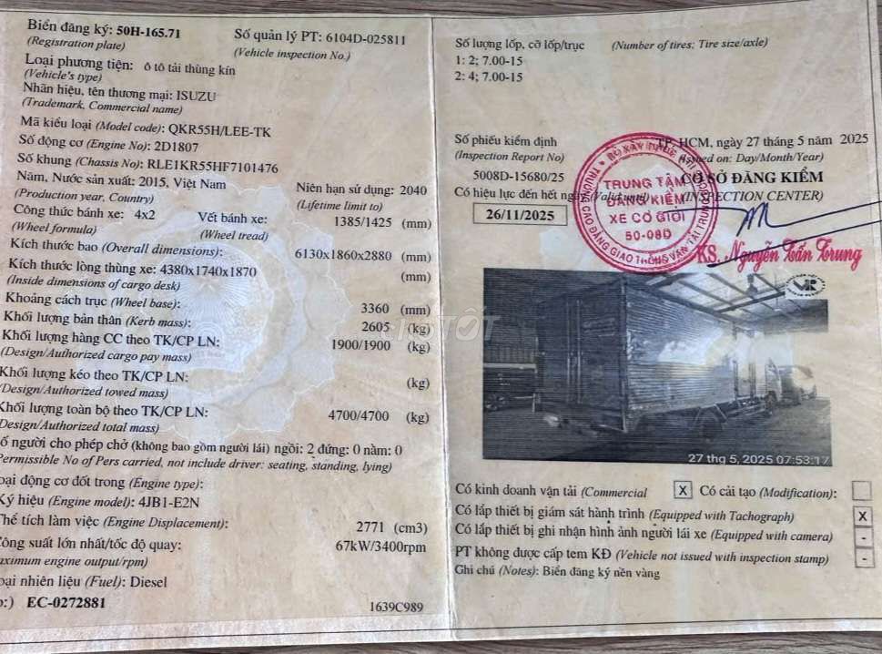 Bán isuzu 2015 tải 1t9 thùng 4m3. Mua bán Xe tải, xe ben tại Thành phố Thuận An Bình Dương được đăng bởi hồng thanh hình 6