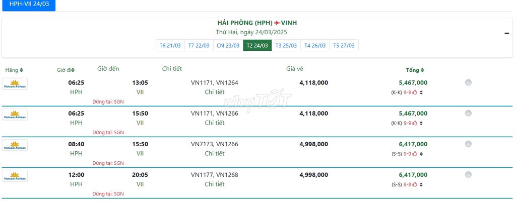 HẢI PHÒNG (HPH) VINH Thứ Hai, ngày 24/03/2025