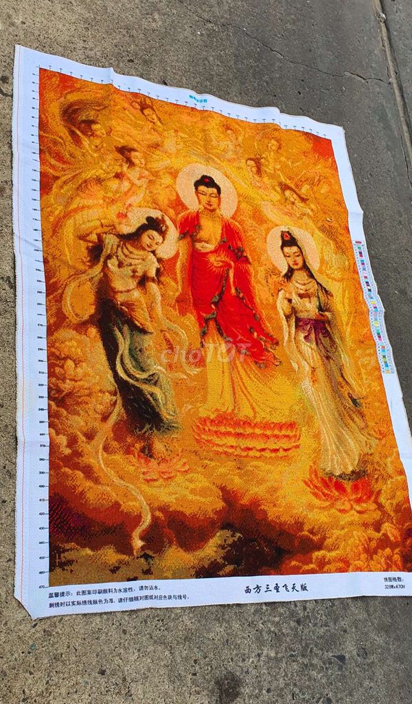 Gieo duyên tranh Tam thế Phật 120×70cm đã thêu sẵn