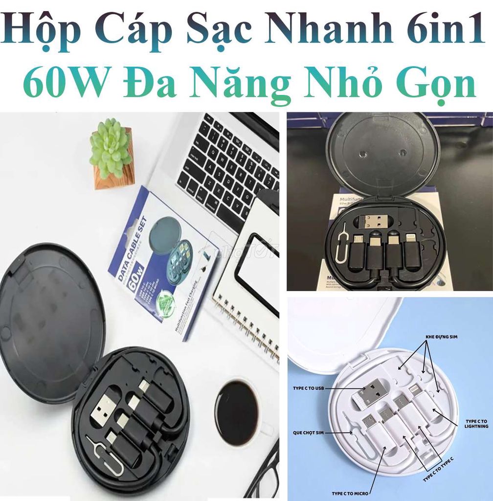 Hộp Cáp Sạc Nhanh 6In1 60W Đa Năng tiện lợi