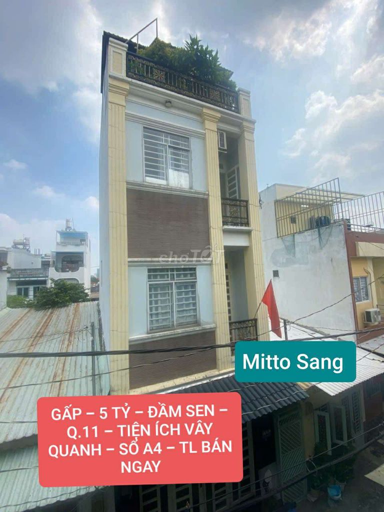 BÁN NGAY MỚI - GIÁ TỐT - SÁT CV ĐẦM SEN - 57M2 NGANG GẦN 5M - SỔ A4