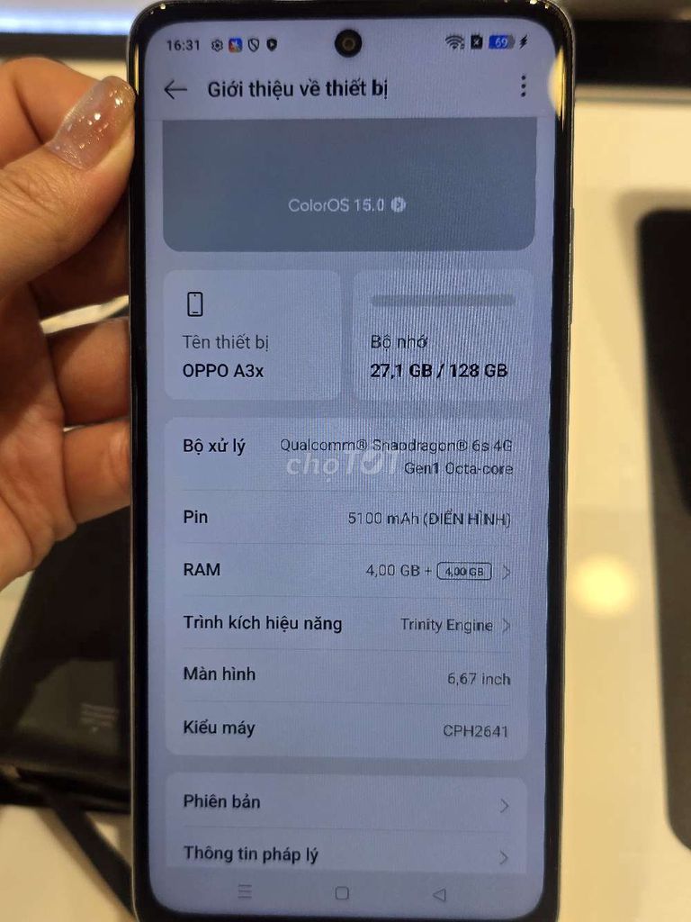OPPO A3X 4GB/128GB Xanh nhạt. Mua bán Điện thoại tại Quận 8 Tp Hồ Chí Minh được đăng bởi Ngọc Lê hình 1
