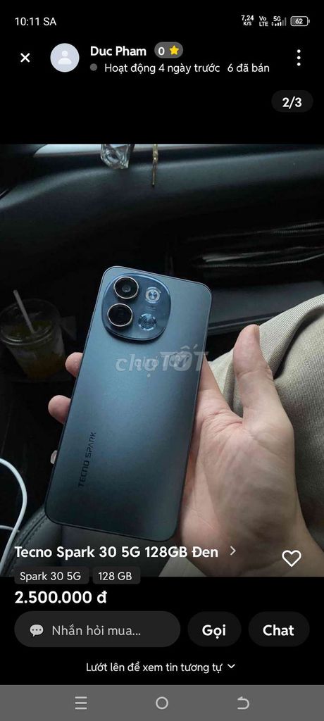 Tecno Spark 30 5G 128GB Đen. Mua bán Điện thoại tại Thành phố Vĩnh Long Vĩnh Long được đăng bởi Nguyễn Văn hai  hình 1